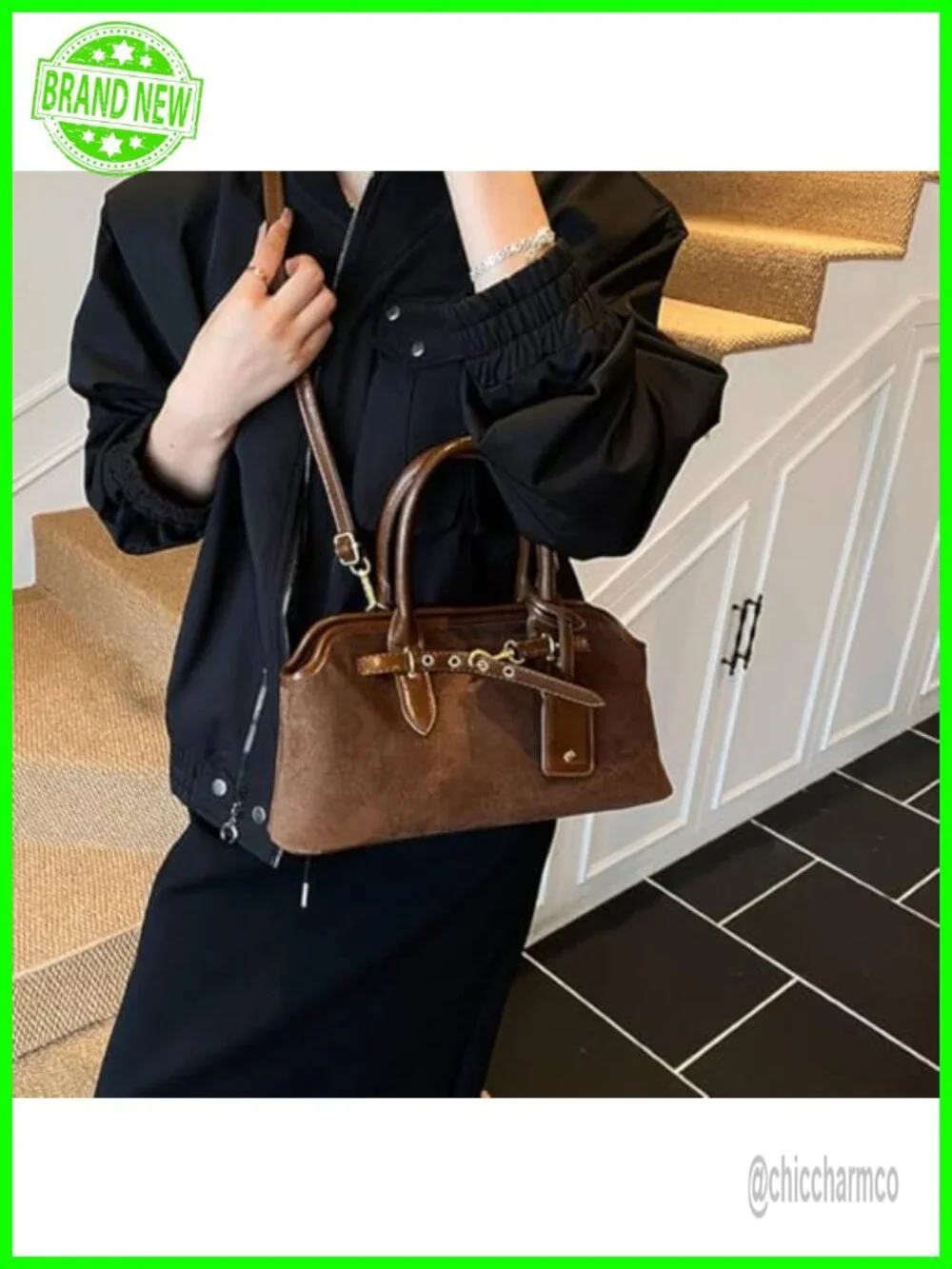 Faux Suede Hobo Bag with Crossbody Strap Vintage Fall Tote